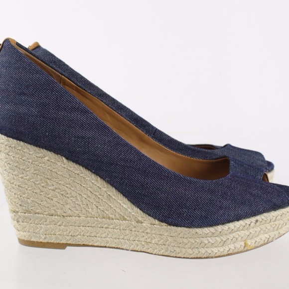 Coach Blaine Dark Wash Denim Peep Toe Wedge - Picture 1 of 7